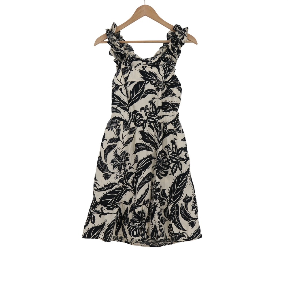 Who What Wear Dress Womens S Floral Black Cream Ruffle Tie Back Excellent
